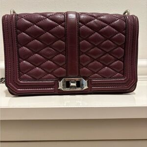 Rebecca Minkoff quilted crossbody bag in burgundy with pewter chain